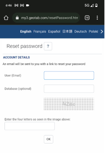 geotab sign in screen